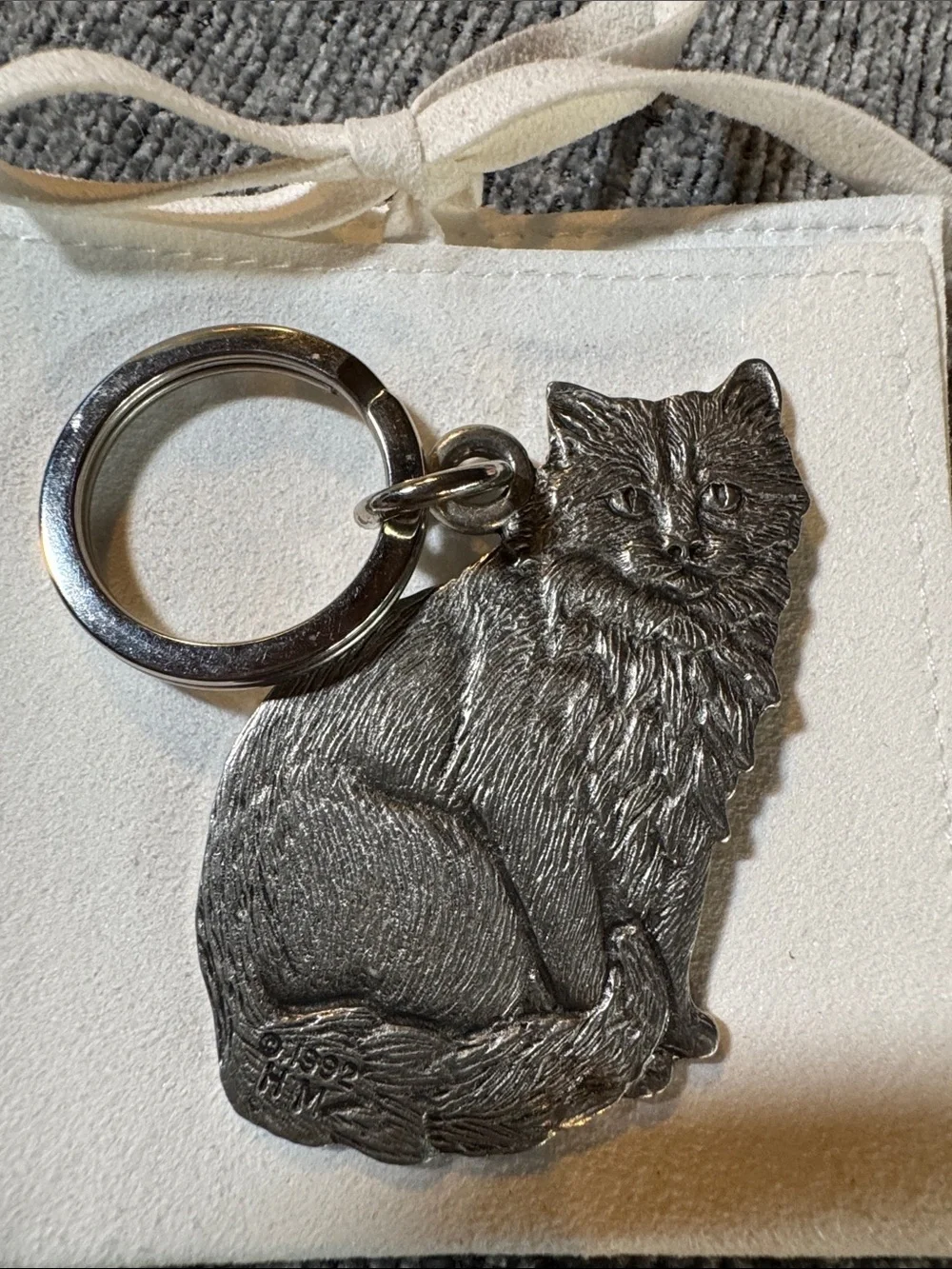 Pewter Cat Keychain - Silver Cat Keyring